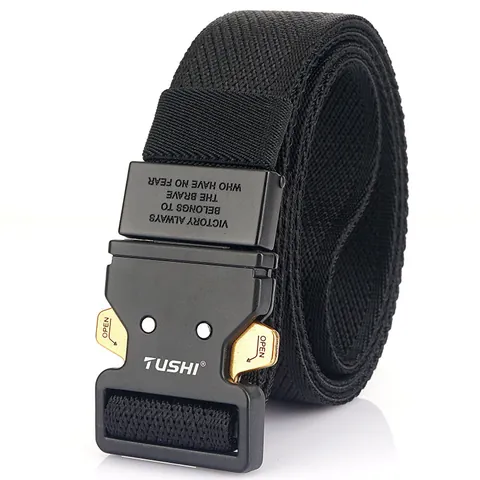 Men's Tactical Elastic Belt 3.5cm Width Nylon Woven Belt With Heavy Duty Alloy Quick Release Buckle Outdoor Military Training Casual Waistband