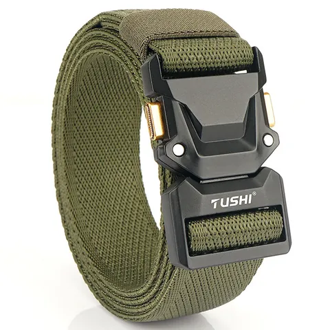 Men Tactical Quick Release Belt Elastic Nylon Webbing Zinc Alloy Buckle Outdoor Heavy Duty Training Casual Waist Belt