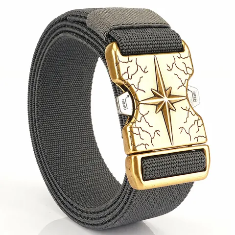 Tactical Belt Men Outdoor Elastic Nylon Webbing Zinc Alloy Quick Release Star Buckle Casual Military Style Waist Strap
