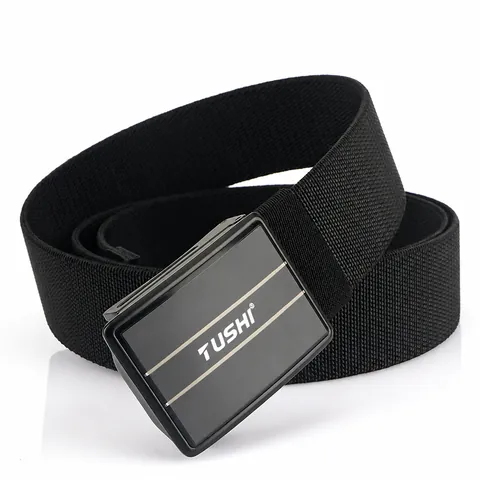 Men's Tactical Nylon Belt Elastic Breathable Woven Waistband With Zinc Alloy Quick Release Push Button For Outdoor Casual Work Jeans