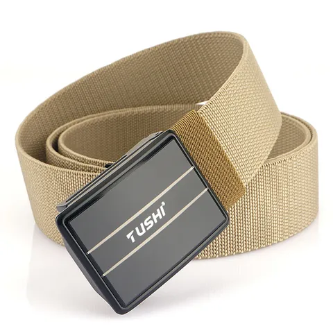 Men's Tactical Nylon Belt Elastic Breathable Woven Waistband With Zinc Alloy Quick Release Push Button For Outdoor Casual Work Jeans