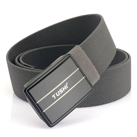 Men's Tactical Nylon Belt Elastic Breathable Woven Waistband With Zinc Alloy Quick Release Push Button For Outdoor Casual Work Jeans
