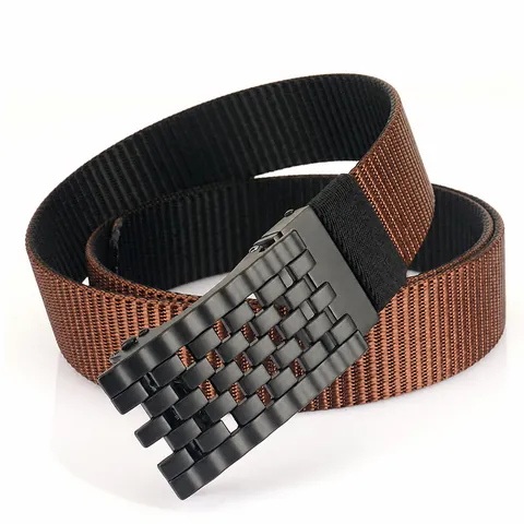Men's Outdoor Tactical Nylon Belt With Rotating Zinc Alloy Automatic Buckle Double Sided Woven Casual Work Waist Strap
