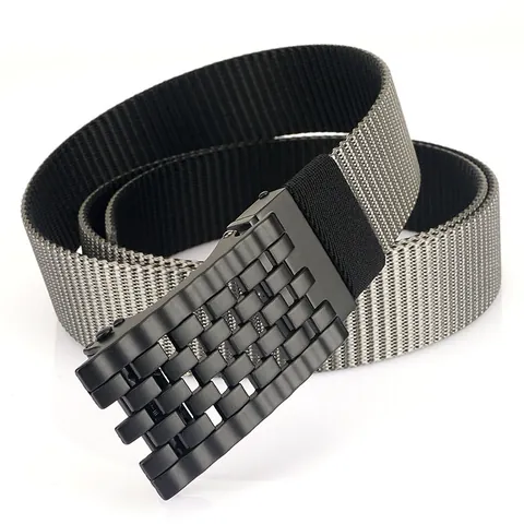Men's Outdoor Tactical Nylon Belt With Rotating Zinc Alloy Automatic Buckle Double Sided Woven Casual Work Waist Strap