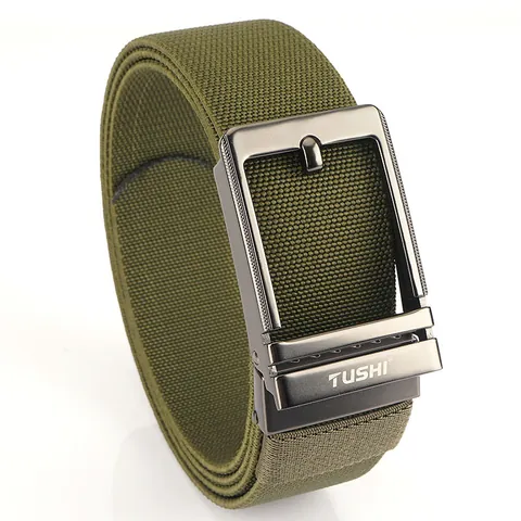 Ceinture Élastique en Nylon Tissé pour Hommes Avec Boucle à Pression en Alliage de Zinc Ajustable Décontractée Extérieur Tactique Couleur Unie
