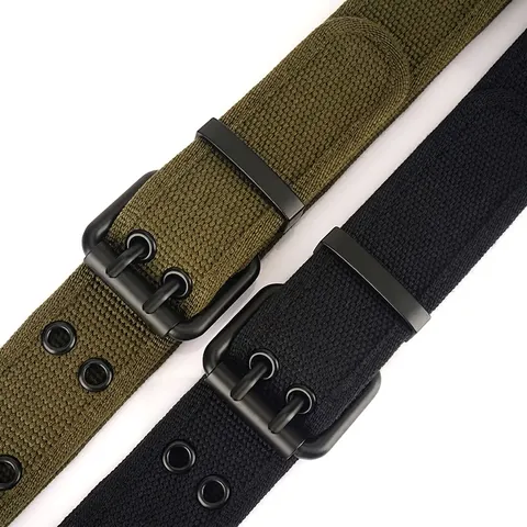 Unisex Taktischer Canvas Gürtel Doppeldorn Zinklegierung Schließe Casual Arbeitskleidung Bund Mit Doppelreihigen Ösen Herren Damen