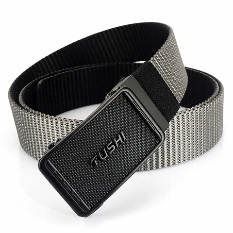 Men's Nylon Canvas Tactical Belt With Zinc Alloy Rotating Automatic Buckle Casual Double Sided Breathable Adjustable Outdoor Belt