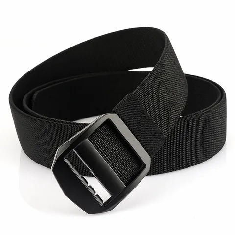 Men Tactical Belt Elastic Nylon Webbing Outdoor Military Style Zinc Alloy Double Ring Buckle Adjustable Casual Waist Strap