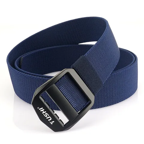Men Tactical Belt Elastic Nylon Webbing Outdoor Military Style Zinc Alloy Double Ring Buckle Adjustable Casual Waist Strap