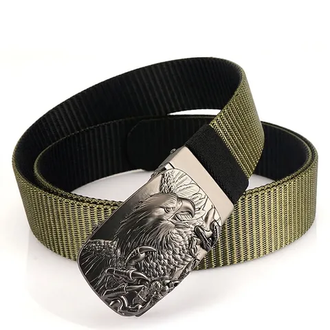 Cintura Tattica in Nylon da Uomo Con Fibbia Automatica in Lega di Zinco Con Aquila 3D Cinturino in Tessuto Militare Fronte-retro