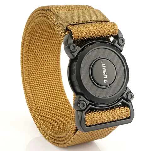Men Tactical Nylon Belt Quick Release Zinc Alloy Buckle Outdoor Training Elastic Waist Belt Casual Work Pant Belt