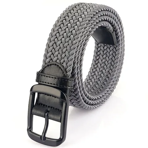 Men's Elastic Braided Belt With Zinc Alloy Pin Buckle Casual Stretch Woven Waist Strap For Jeans Pants Daily Accessories