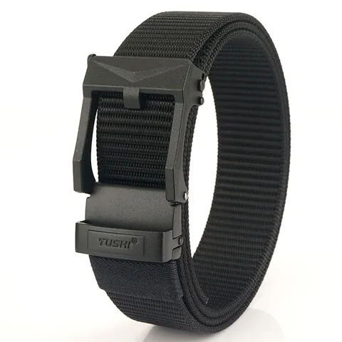 Men's Tactical Nylon Belt With Zinc Alloy Automatic Buckle Heavy Duty Woven Web Belt For Outdoor Casual Golf Jeans