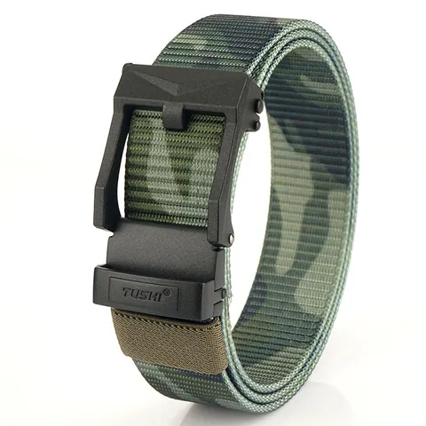Men's Tactical Nylon Belt With Zinc Alloy Automatic Buckle Heavy Duty Woven Web Belt For Outdoor Casual Golf Jeans