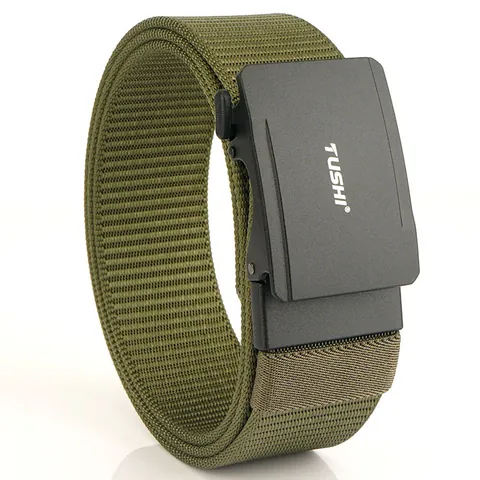 Men's Tactical Nylon Belt With Automatic Zinc Alloy Buckle Casual Woven Canvas Waist Strap For Outdoor Business Daily