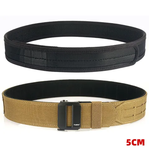 Men's Tactical Belt Nylon Double Layer Duty Belt With Automatic Zinc Alloy Buckle Outdoor Combat MOLLE System Quick Release Waist Belt