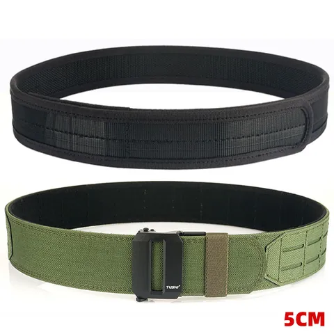Men's Tactical Belt Nylon Double Layer Duty Belt With Automatic Zinc Alloy Buckle Outdoor Combat MOLLE System Quick Release Waist Belt