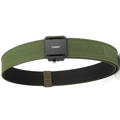 Men's Double Layer Tactical Nylon Belt Zinc Alloy Automatic Buckle Adjustable Heavy Duty Outdoor Training Belt