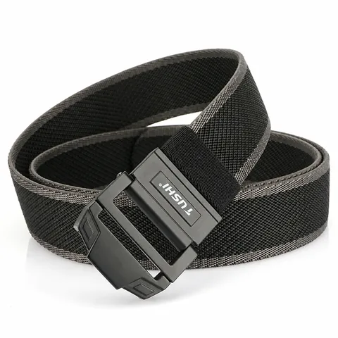 Men Tactical Nylon Woven Belt With Double Loop Zinc Alloy Buckle Elastic Adjustable Outdoor Casual Sport Waist Strap