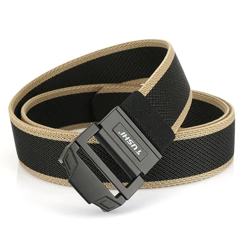 Men Tactical Nylon Woven Belt With Double Loop Zinc Alloy Buckle Elastic Adjustable Outdoor Casual Sport Waist Strap