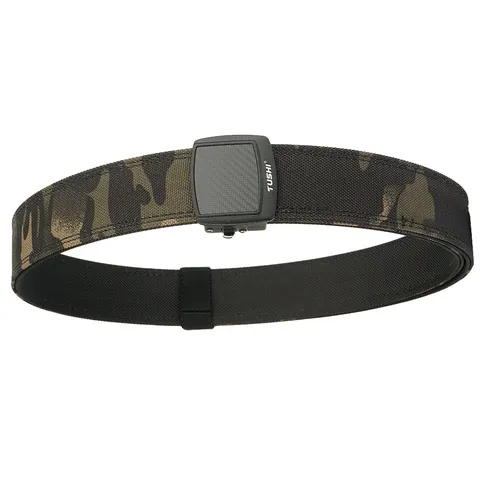 Men Double Layer Thickened Tactical Belt Durable Nylon Automatic Alloy Buckle Belt For Outdoor CS Training Wilderness