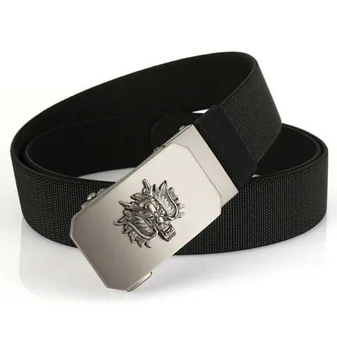 Men's Nylon Elastic Belt With 3D Zodiac Animal Relief Automatic Alloy Buckle Casual Business Adjustable Stretch Waist Belt