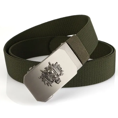 Men's Nylon Elastic Belt With 3D Zodiac Animal Relief Automatic Alloy Buckle Casual Business Adjustable Stretch Waist Belt