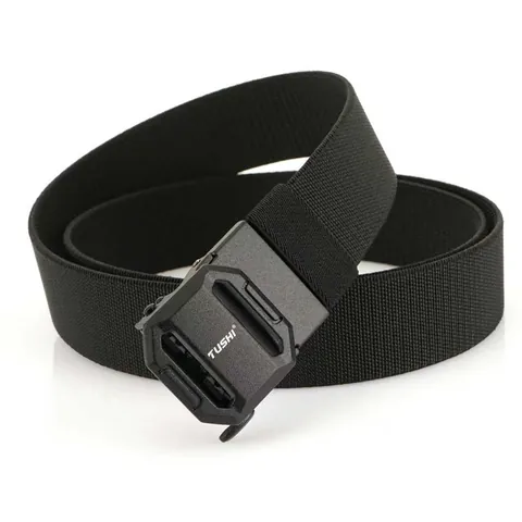 Men Tactical Elastic Nylon Belt With Quick Release Zinc Alloy Automatic Buckle Casual Outdoor Military Style Adjustable Waistband