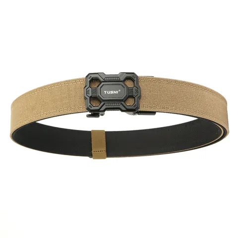 Men's Tactical Belt Double Layer Nylon Quick Release Zinc Alloy Automatic Buckle Stiffened Outdoor Training Belt