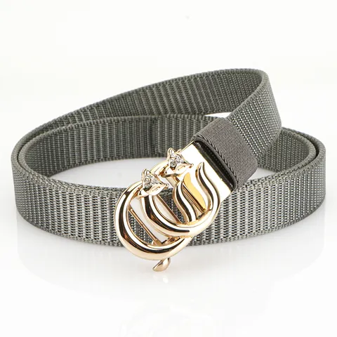 Women's Fashion Nylon Woven Belt With Rhinestone Fox Head Interlocking Alloy Automatic Buckle Casual Waistband Jewelry Accessory