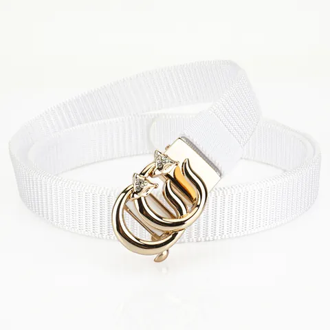 Women's Fashion Nylon Woven Belt With Rhinestone Fox Head Interlocking Alloy Automatic Buckle Casual Waistband Jewelry Accessory