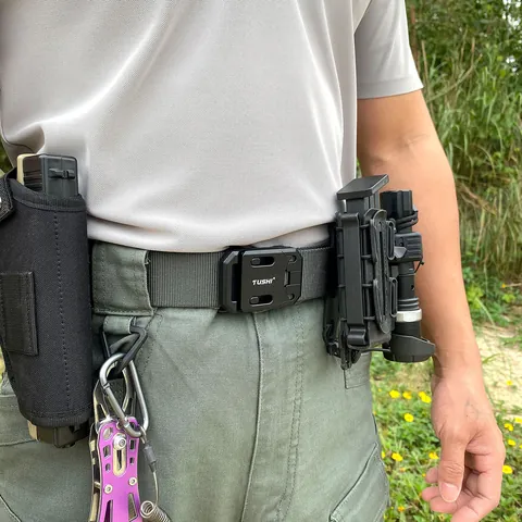 Men's Tactical Nylon Belt With Stainless Steel Sheet Magnetic Automatic Buckle Heavy Duty Quick Release Webbing Belt For Outdoor Training