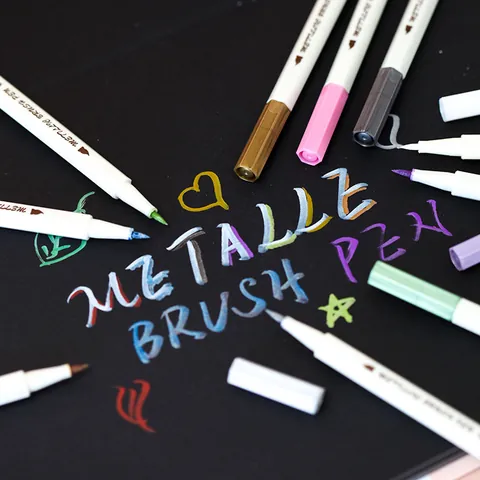 STA 6551BR Metallic Brush Pens Faser Weiche Spitze Farbige Marker Für Schwarzes Papier Grußkarten DIY Kunst Zeichnen