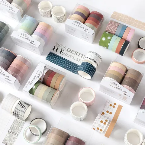 Juego de Cintas Washi Decorativas Masking Tape para DIY Scrapbooking Diario Artesanías Cuadrícula Floral Vintage Morandi Papelería