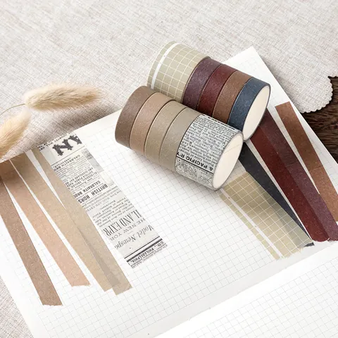 Juego de Cintas Washi Decorativas Masking Tape para DIY Scrapbooking Diario Artesanías Cuadrícula Floral Vintage Morandi Papelería