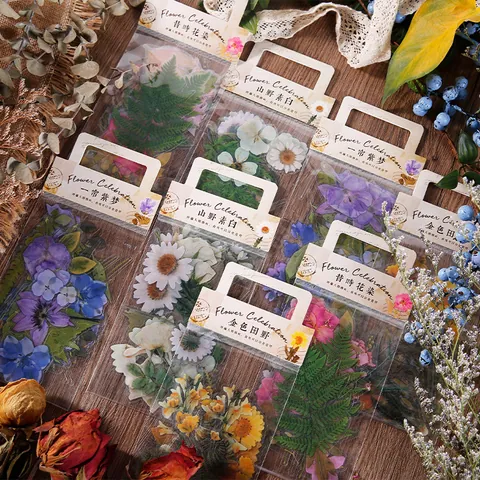 Pegatinas Decorativas de PET Vintage con Flores y Hojas para Scrapbooking DIY Diario Manualidades Papelería Planificador