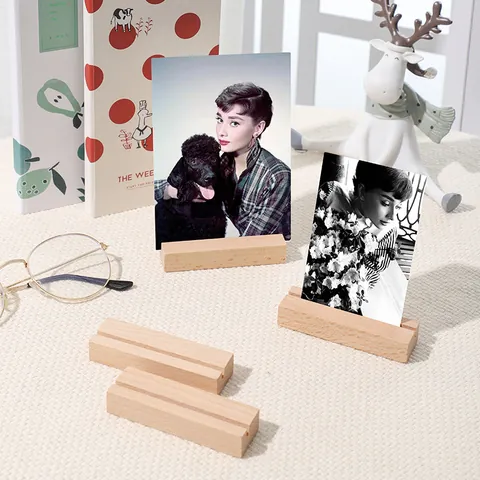 Soporte Minimalista para Tarjetas con Base de Madera Rectangular Soporte para Fotos de Madera Maciza para Decoración Escritorio