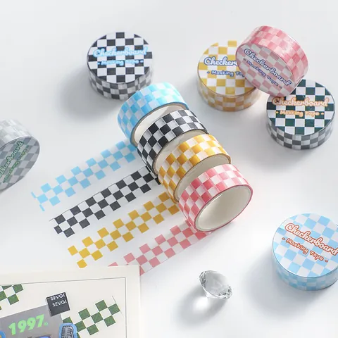 Checkerboard Washi Masking Tape For DIY Scrapbooking Hand Account Journal Decorative Grid Tape Stationery Multicolored Pattern