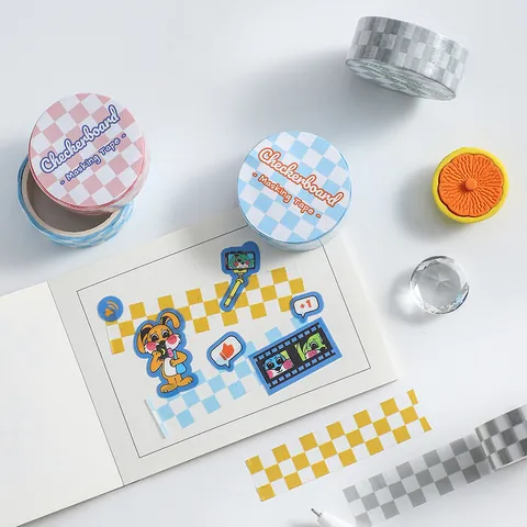 Checkerboard Washi Masking Tape For DIY Scrapbooking Hand Account Journal Decorative Grid Tape Stationery Multicolored Pattern