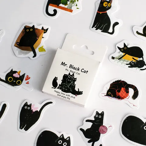 Cute Black Cat Stickers Set Decorative Decals For DIY Journal Scrapbook Album Water Bottle Envelopes Stationery