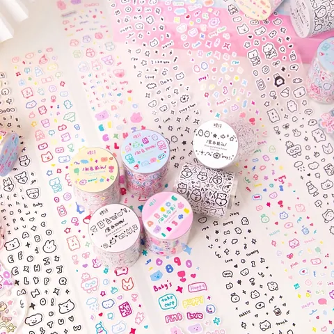 Washi Tape Decorativo con Animali e Alfabeto in Stile Cartone Animato per Scrapbooking Journaling Fai da Te Cancelleria Estetica Nastro di Carta