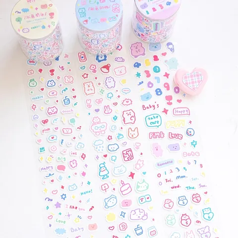 Washi Tape Decorativo con Animali e Alfabeto in Stile Cartone Animato per Scrapbooking Journaling Fai da Te Cancelleria Estetica Nastro di Carta