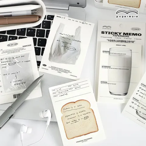 Kreative Minimalistische Haftnotizen Süße Toast Milch Muster Selbstklebende Notizzettel Für Büro Schule DIY Journaling Scrapbooking