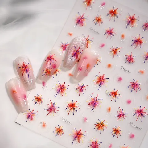 Fuochi d'Artificio 3D Rilievo Unghie Adesivi Colorati Capodanno Cuore Cielo Stellato Design DIY Decalcomanie Unghie Per Inverno Festa Decorazione Donna