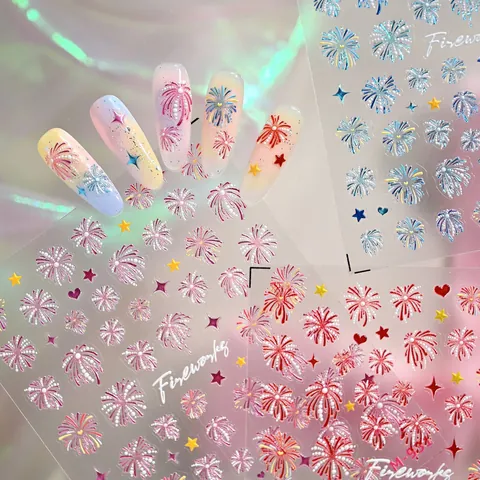 3D Relief Feuerwerk Nagelaufkleber Bling Farbverlauf Herz Stern 5D Geprägte Klebende Nagel Decals Für Damen DIY Maniküre