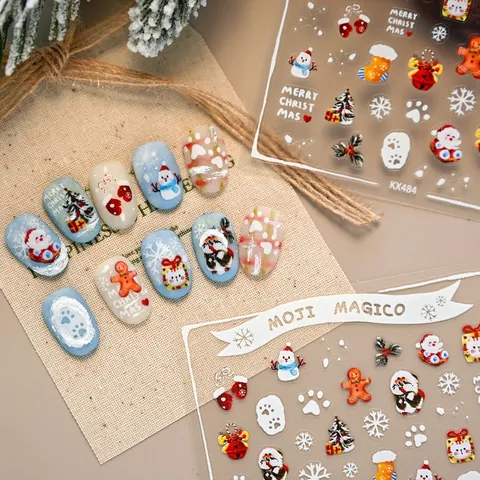 Christmas Nail Stickers Snowman Gingerbread Man Santa Claus Snowflake Tree Cat Nail Art Decals For Kids Women Party Decoration