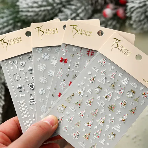 Christmas 5D Embossed Nail Art Stickers Snowflake Reindeer Tree Bow Designs Gold Silver Metallic Self Adhesive Holiday Winter Nail Decals For Women DIY Manicure