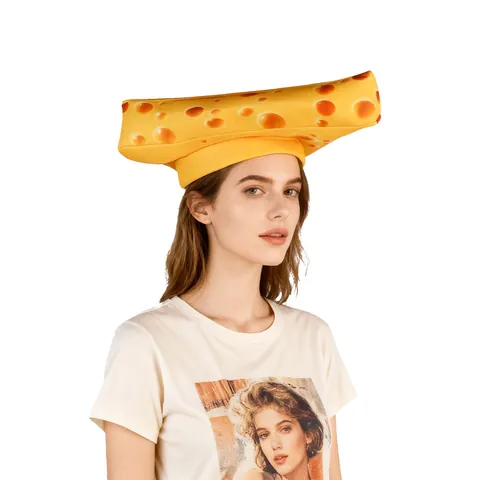 Novelty Cheese Shape Costume Hat And Print T-Shirt Sponge Fabric 3D Digital Print Cosplay Cap For Party Stage Performance
