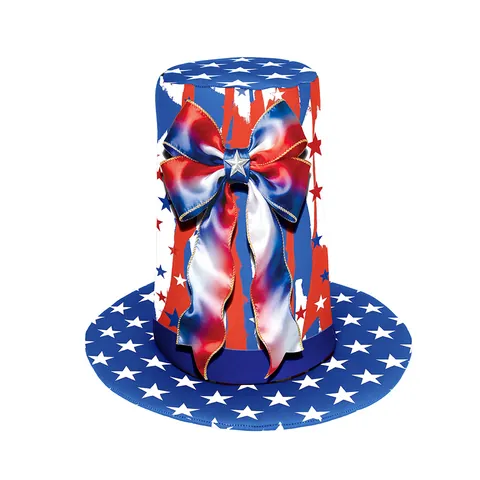 Patriotic US Flag Independence Day Party Top Hat With Large Bowknot 3D Digital Print Festival Costume Hat For Adults Kids