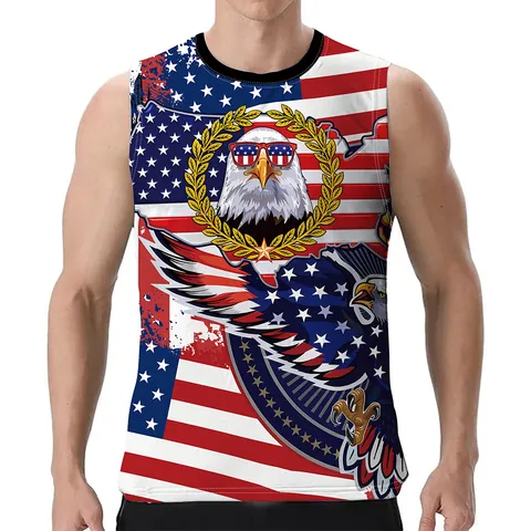 Men Independence Day Tank Top American Flag Eagle Digital Print Sleeveless Shirt Casual Streetwear Round Neck Top